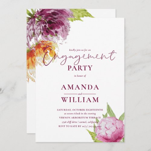 Watercolor Floral Engagement Party Invitation