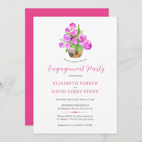 Watercolor floral engagement party invitation