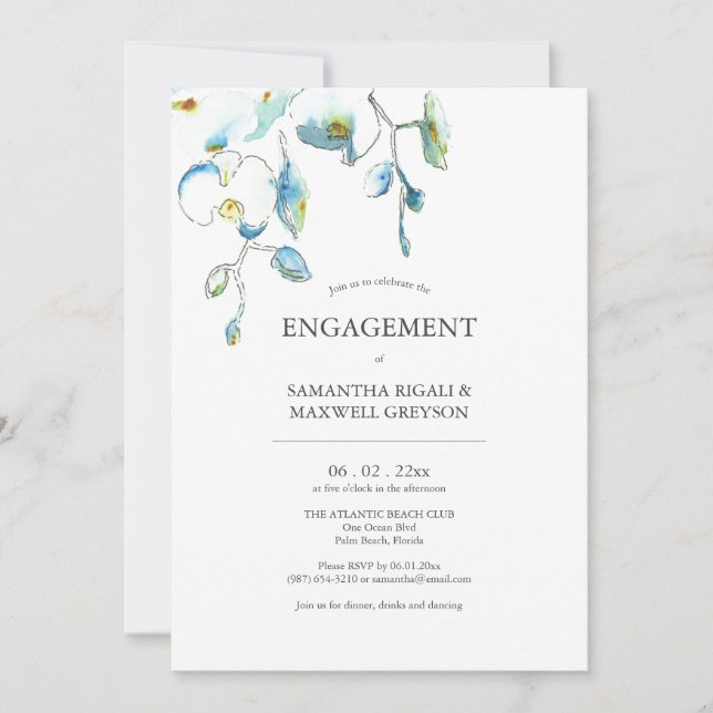 Watercolor Floral Engagement Party Invitations (Front)