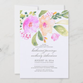 Watercolor Floral Engagement Party Invites by jinaiji at Zazzle