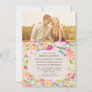 Watercolor Floral Engagement Party Photo Invite