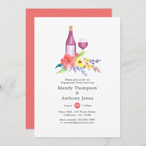 Watercolor Floral Engagement Party Wine Tasting Invitation