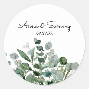 Watercolor Floral Eucalyptus Foliage Wedding Classic Round Sticker