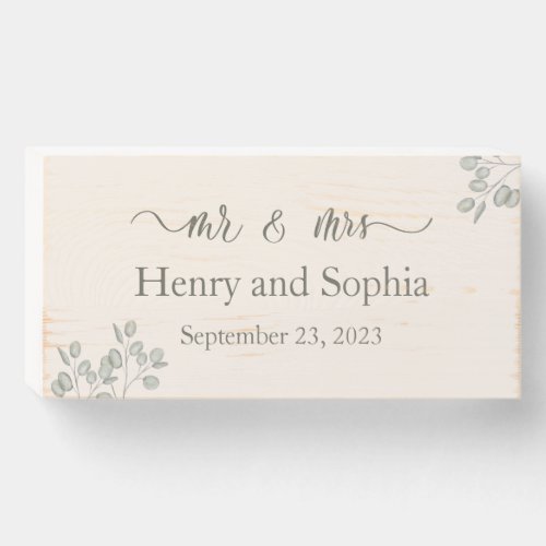 Watercolor Floral Eucalyptus Green Leaves Wedding Wooden Box Sign