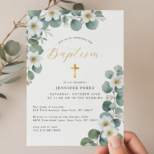 Watercolor Floral Eucalyptus Greenery Baptism Invitation