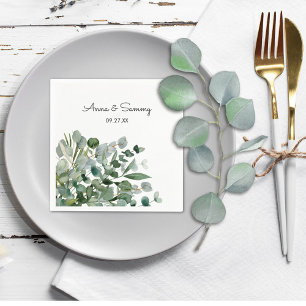 Watercolor Floral Eucalyptus Wedding Napkins