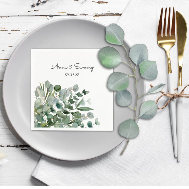 Watercolor Floral Eucalyptus Wedding  Napkins (In situ Wedding reception)