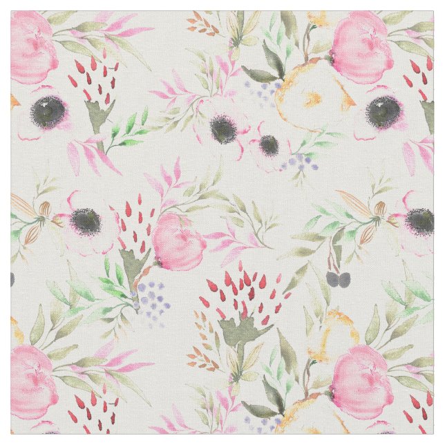 Watercolor Floral Fabric with Peonies and Anemones (Close Up)
