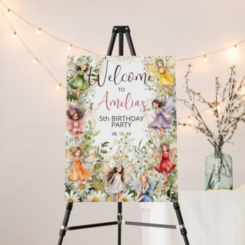 Watercolor Floral Fairies Glitter Party Welcome Foam Board