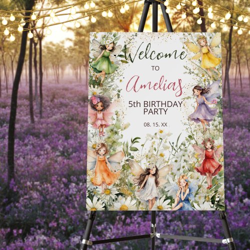 Watercolor Floral Fairies Glitter Party Welcome Foam Board