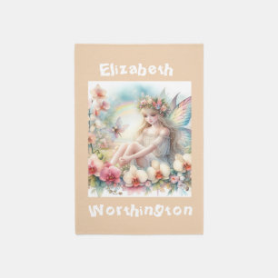 Watercolor floral fairy princess typography pink  rug