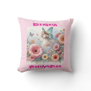 Watercolor floral fairy princess typography pink  throw pillow