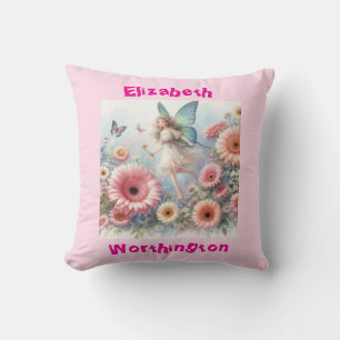 Watercolor floral fairy princess typography pink  throw pillow