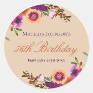 Watercolor Floral Fall Birthday Party Classic Round Sticker