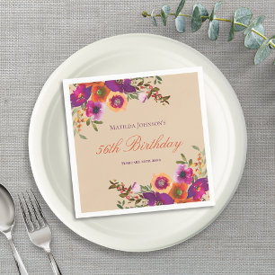 Watercolor Floral Fall Birthday Party Napkins