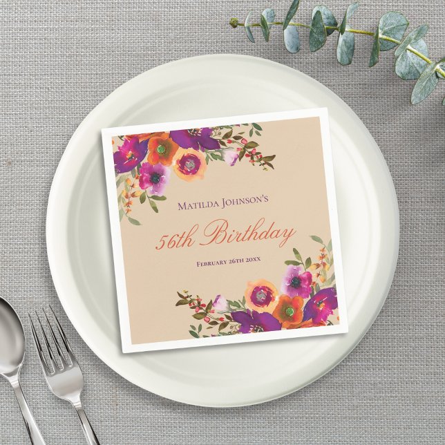 Watercolor Floral Fall Birthday Party Napkins (Watercolor Floral Fall Birthday Party Napkins)
