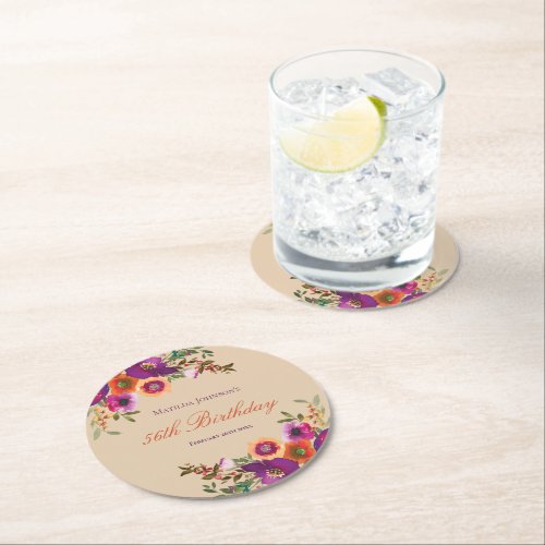 Watercolor Floral Fall Birthday Party Round Paper Coaster