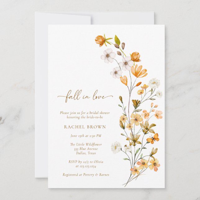 Watercolor Floral Fall In Love Bridal Shower Invitation (Front)