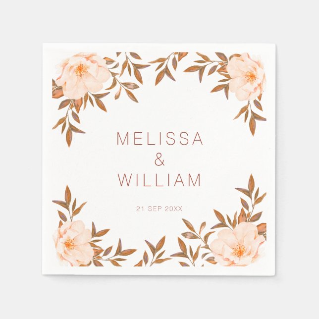Watercolor Floral Fall Ivory Wedding Napkins (Front)