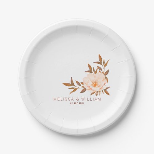 Watercolor Floral Fall Ivory Wedding Paper Plates