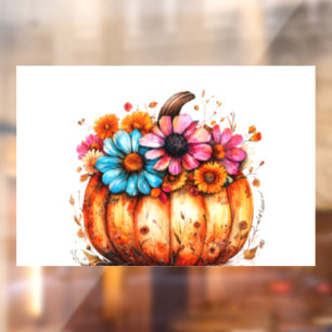 Watercolor Floral Fall Pumpkin Window Cling