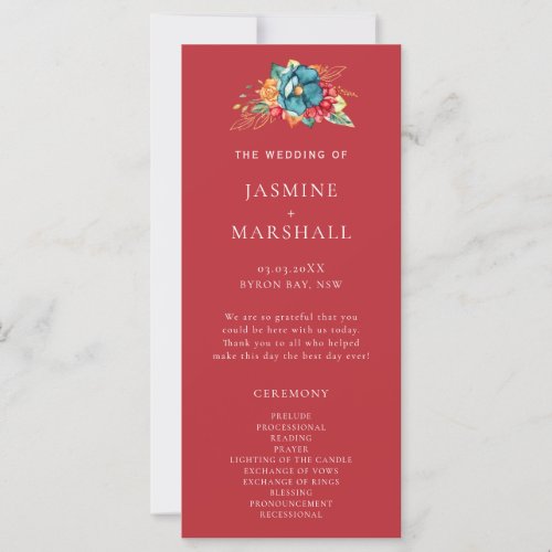 watercolor floral fall red wedding programme