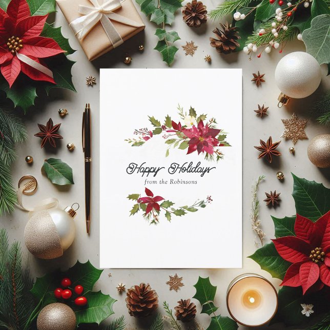 Watercolor Floral Family Christmas photo Holiday Card (Watercolor Floral Family Christmas photo Holiday Card)