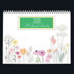Watercolor Floral Family Name Calendar<br><div class="desc">Watercolor calendar.  Pinks,  peach,  pale blue and green on a white background.  Family Name and Year.  Each month has a photo replacement.</div>