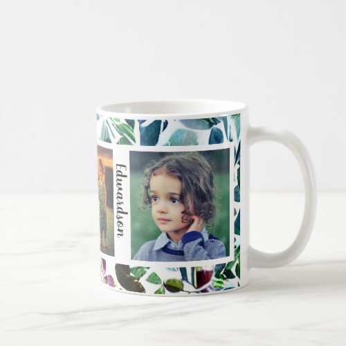 Watercolor floral family photo collage monogrammed coffee mug