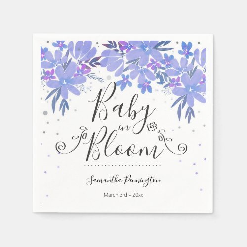Watercolor Floral Fancy Script Baby in Bloom Napki Napkins