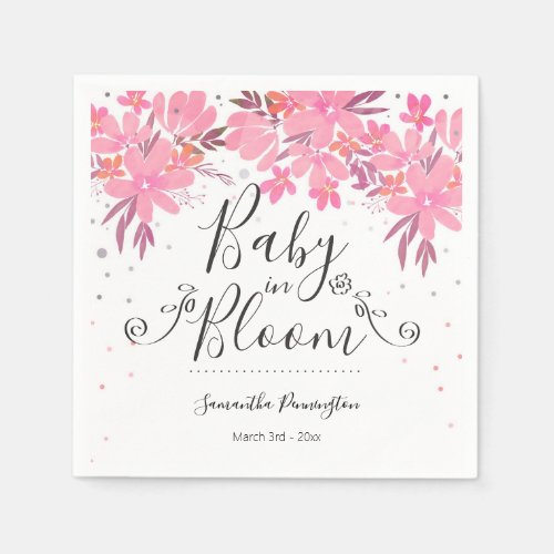 Watercolor Floral Fancy Script Baby in Bloom Napkins