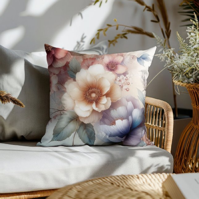 Watercolor Floral Fantasy Throw Pillow (Creator Uploaded)