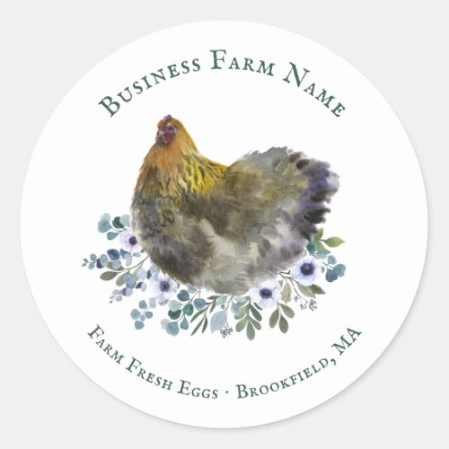 Watercolor Floral Farm Chicken Classic Round Sticker