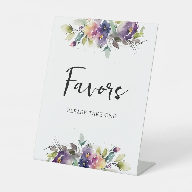 Watercolor Floral Favors Pedestal Sign (Front)