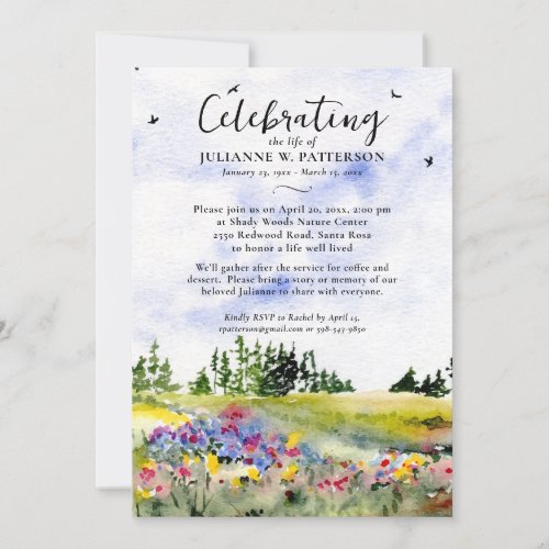 Watercolor Floral Field Celebration of Life Photo Invitation