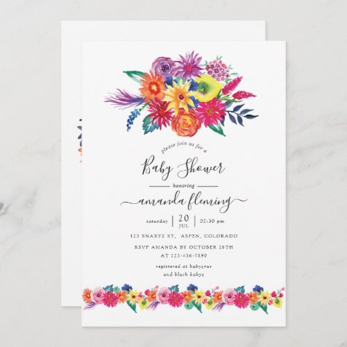 Watercolor Floral Fiesta Baby Shower Invitation