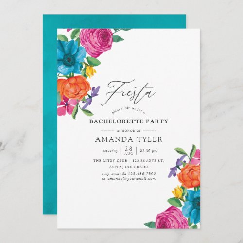 Watercolor Floral Fiesta Bachelorette Party Invitation