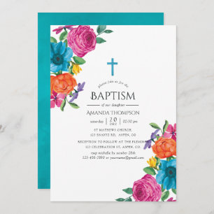 Watercolor Floral Fiesta Baptism Invitation