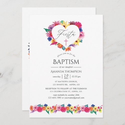 Watercolor Floral Fiesta Baptism Invitation