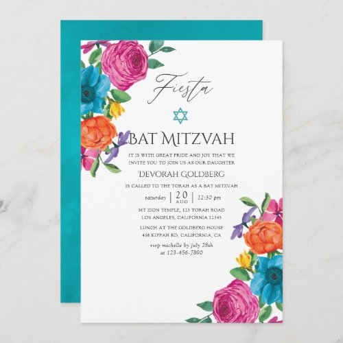 Watercolor Floral Fiesta Bat Mitzvah Invitation