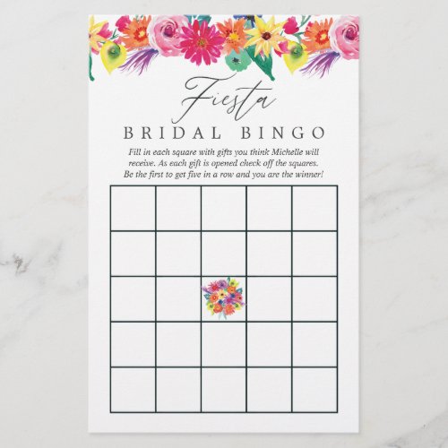 Watercolor Floral Fiesta Bridal Shower Bingo Game