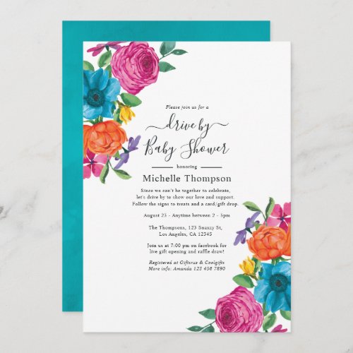 Watercolor Floral Fiesta Drive By Shower Invitation
