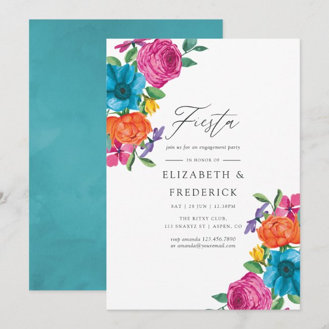 Watercolor Floral Fiesta Engagement Party Invitation (Front/Back)