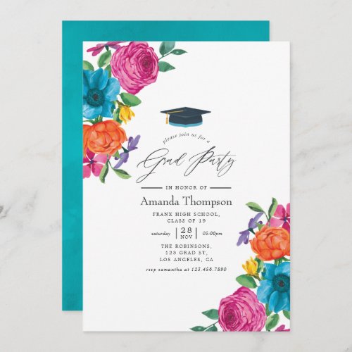 Watercolor Floral Fiesta Graduation Party Invitation