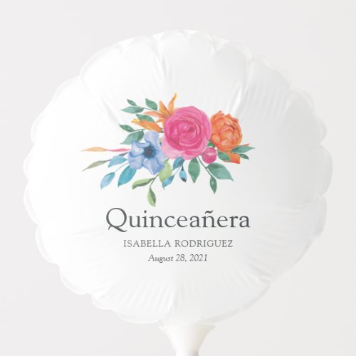 Watercolor Floral Fiesta Quinceaera Balloon