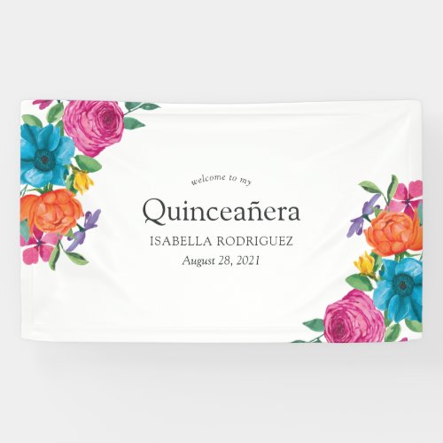Watercolor Floral Fiesta Quinceaera Banner