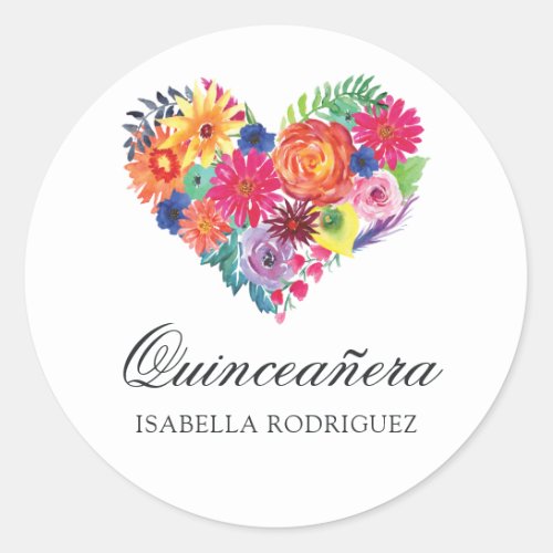 Watercolor Floral Fiesta Quinceaera Classic Round Sticker