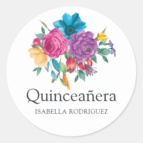 Watercolor Floral Fiesta Quinceaera Classic Round Sticker