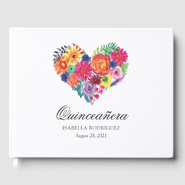 Watercolor Floral Fiesta Quinceañera Guest Book (Front)