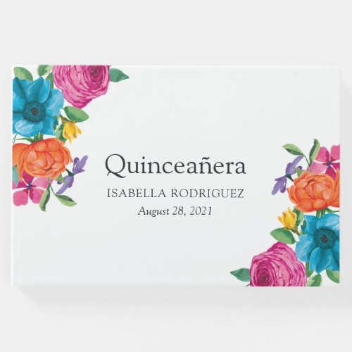 Watercolor Floral Fiesta Quinceaera Guest Book